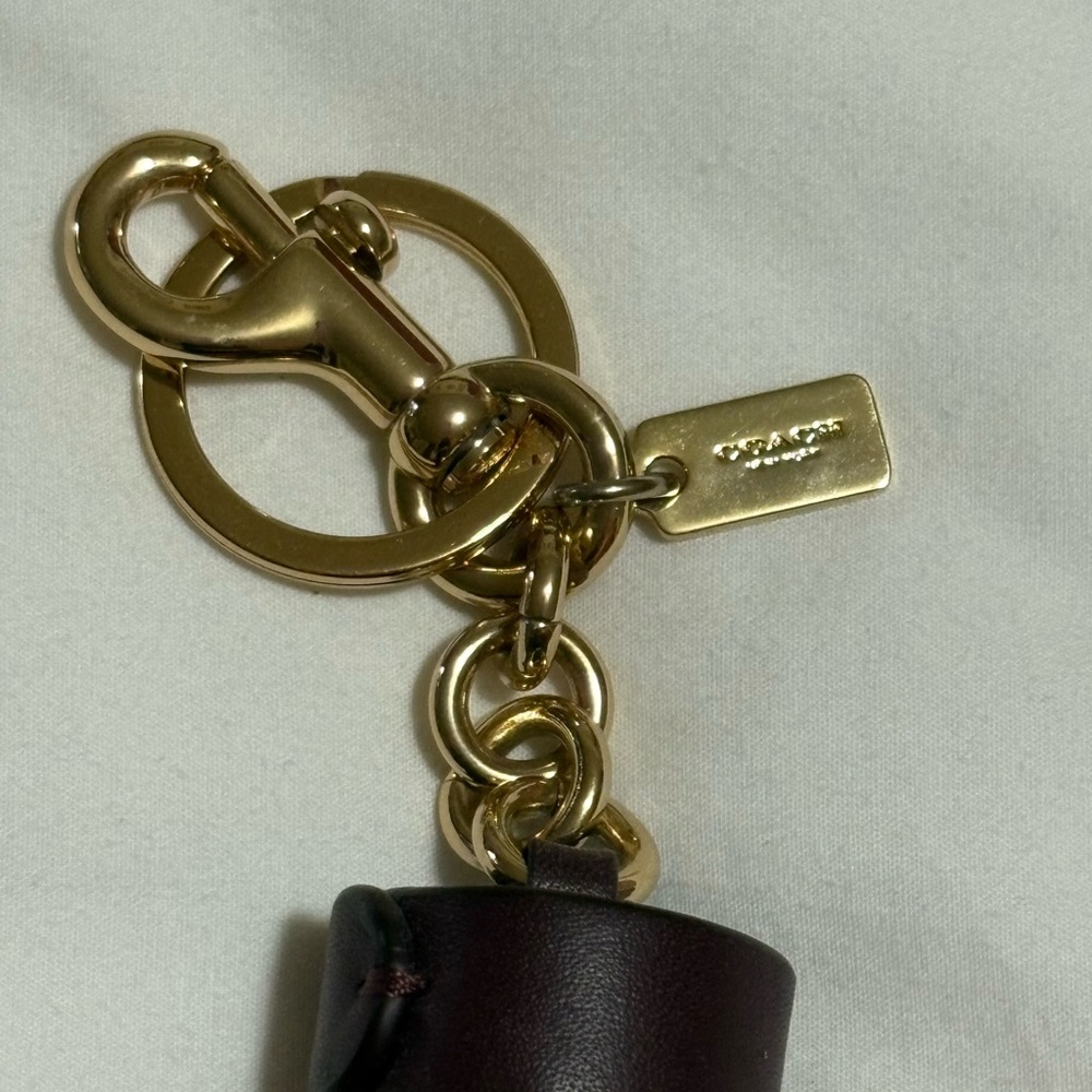 Coach Red and Brown Leather Tassel Keychain - Picture 2 of 5